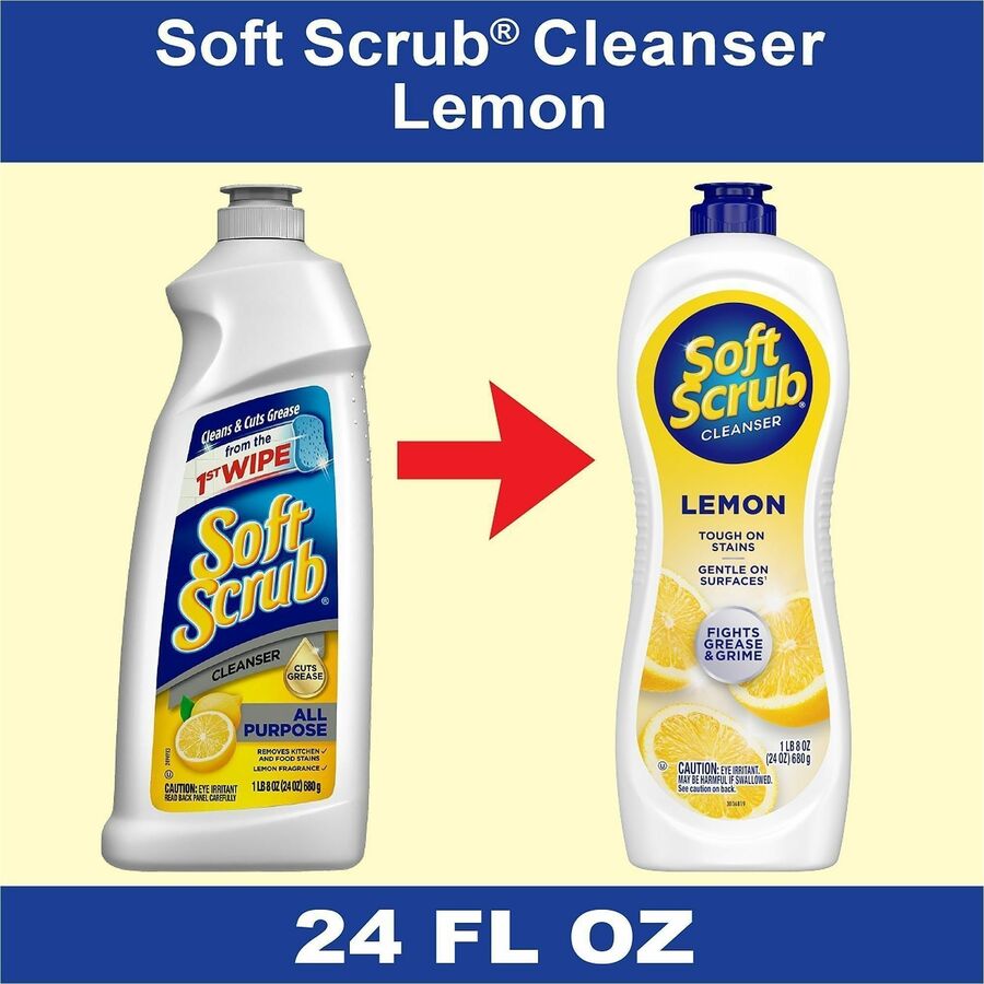 Image of Soft Scrub 07224 Total Bath/Kitchen Cleanser, For Multipurpose, 24 fl oz (0.8 quart), Fresh, Lemon Scent, Non-abrasive, Kosher, White, 1 Each