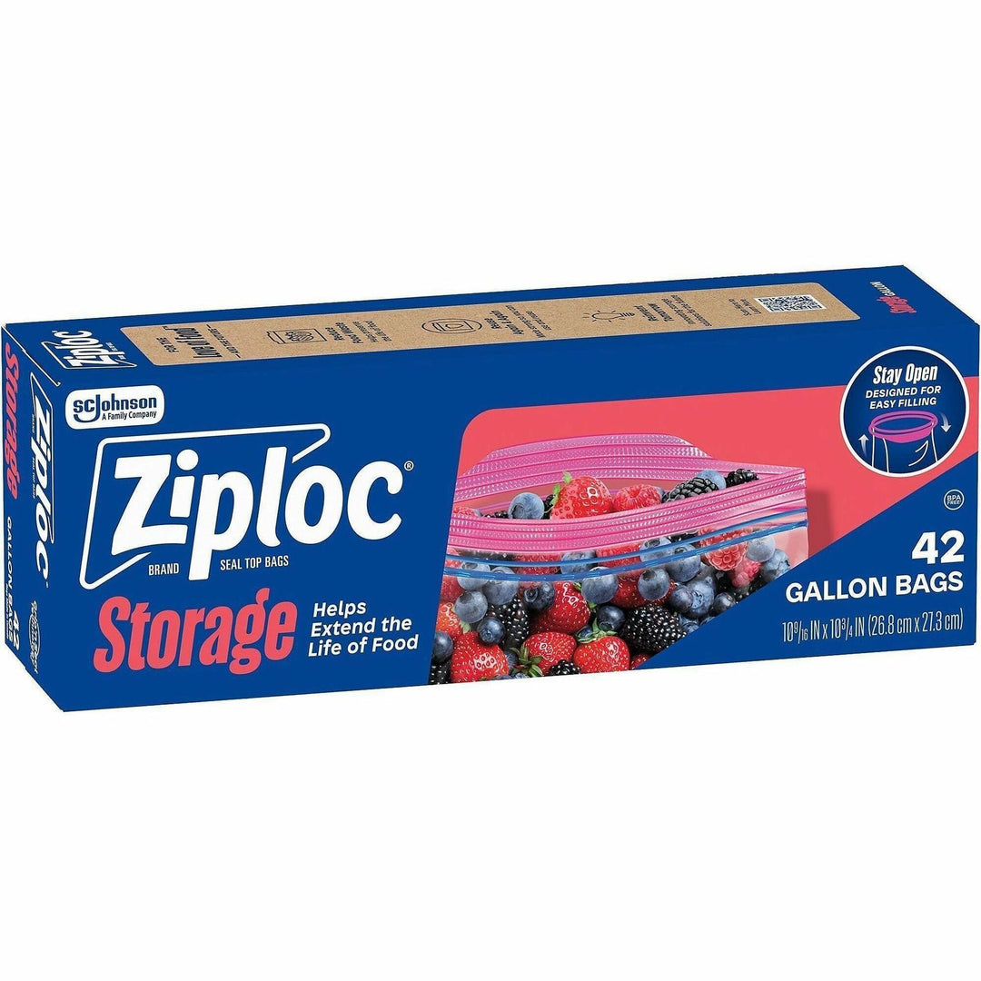 Image of Ziploc® 383233 Stand-Up Storage Bags, 1 gal Capacity, Seal Closure, Plastic, Storage, Filing, Kitchen, 42 / Box