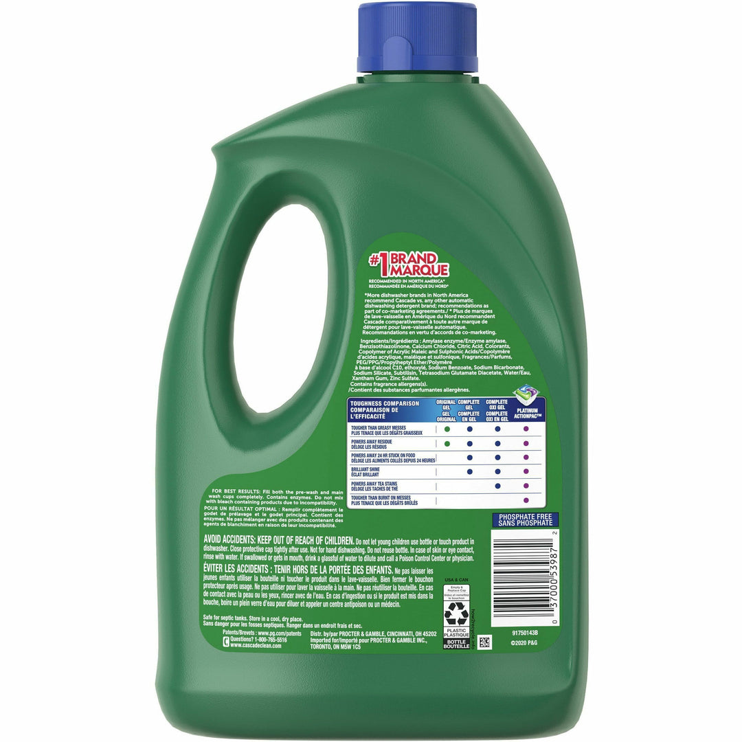 Image of Cascade 53987CT Complete Gel Dishwasher Detergent, For Dishwasher, Kitchen, Gel, 120 fl oz (3.8 quart), Fresh Scent, Green, 4 / Carton