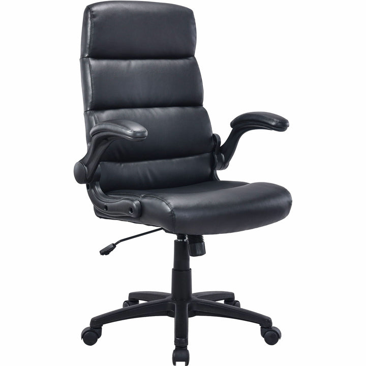 Image of Lorell High-Back Chair, Leather, 25.2"x27"x40.9-43.6",Black