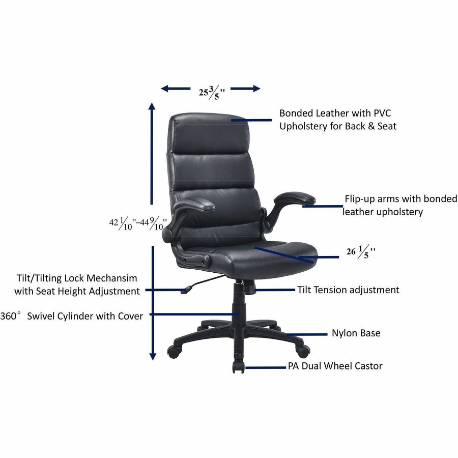 Image of Lorell High-Back Chair, Leather, 25.2"x27"x40.9-43.6",Black