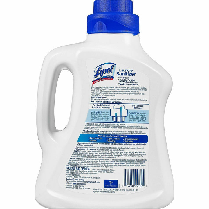 Image of Lysol 95872CT Linen Laundry Sanitizer, For Multipurpose, 90 fl oz (2.8 quart), Crisp Linen Scent, Bleach-free, Blue, 4 / Carton