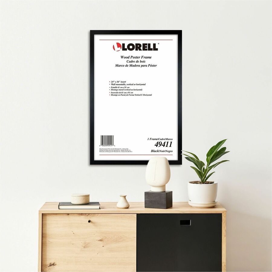 Image of Lorell Frame,Wood,Horizontal/Vertical,Rectangle,24"x36", Black