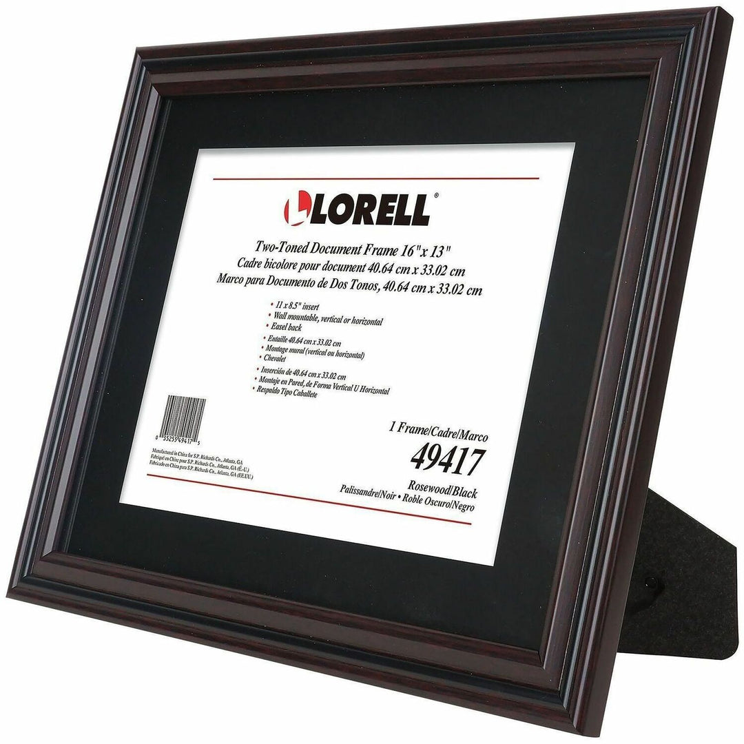Image of Lorell 49417 Two-toned Certificate Frame, 16" x 13" Frame Size, Desktop, Wall Mountable, Vertical, Horizontal, Black, 1 Each
