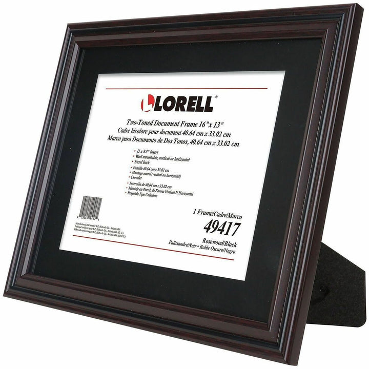Image of Lorell 49417 Two-toned Certificate Frame, 16" x 13" Frame Size, Desktop, Wall Mountable, Vertical, Horizontal, Black, 1 Each