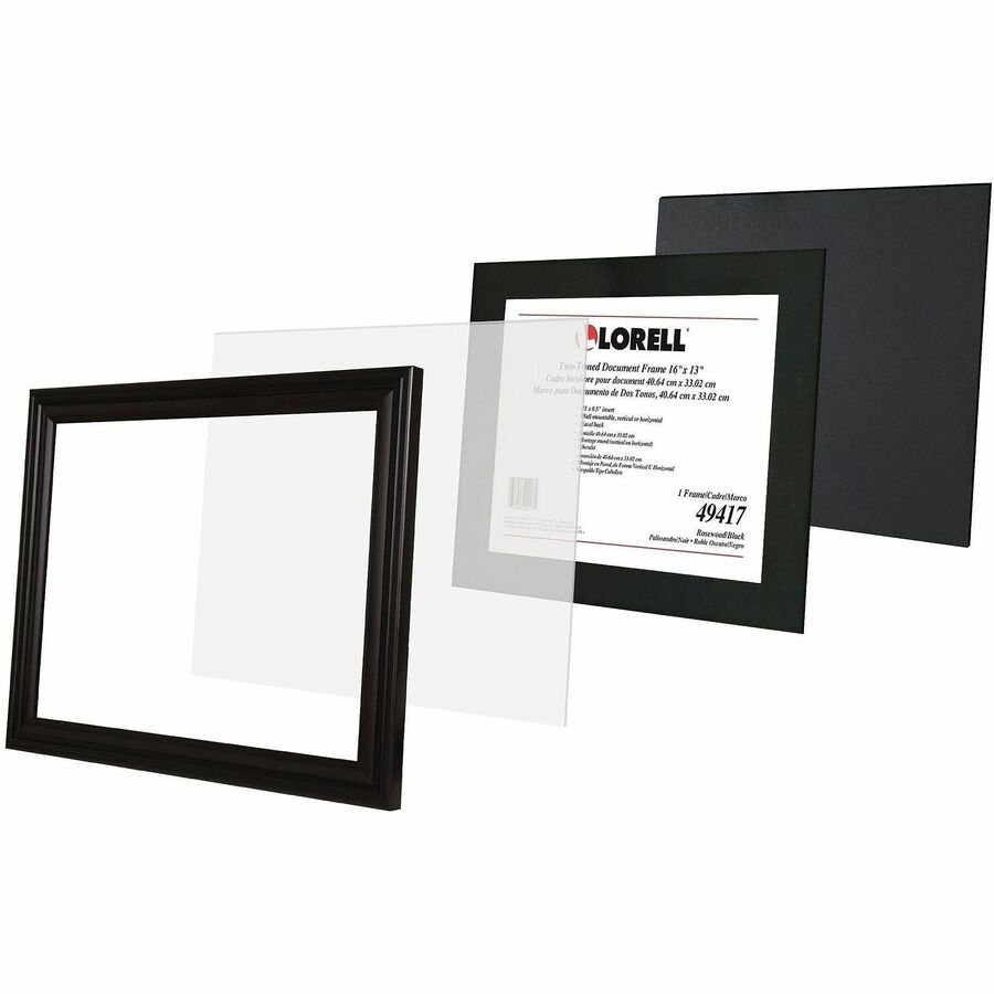 Image of Lorell 49417 Two-toned Certificate Frame, 16" x 13" Frame Size, Desktop, Wall Mountable, Vertical, Horizontal, Black, 1 Each