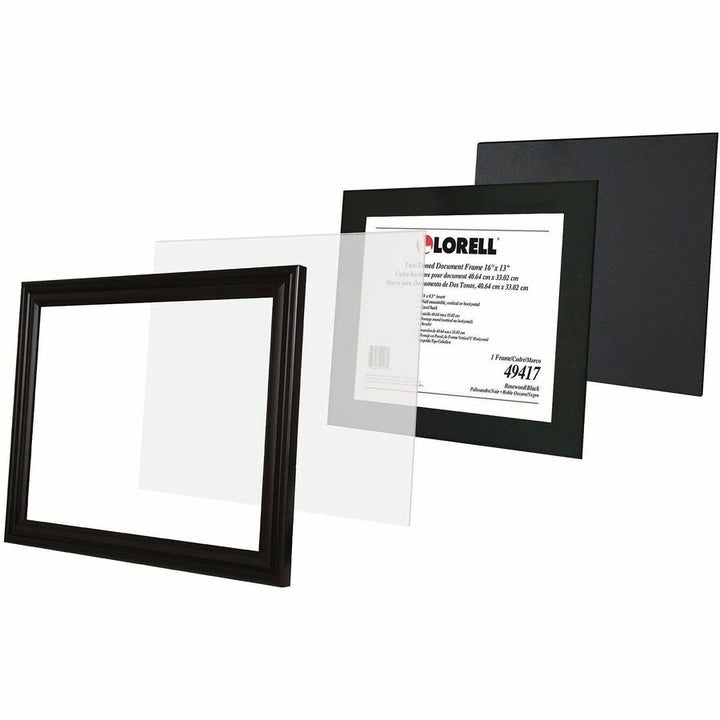 Image of Lorell 49417 Two-toned Certificate Frame, 16" x 13" Frame Size, Desktop, Wall Mountable, Vertical, Horizontal, Black, 1 Each