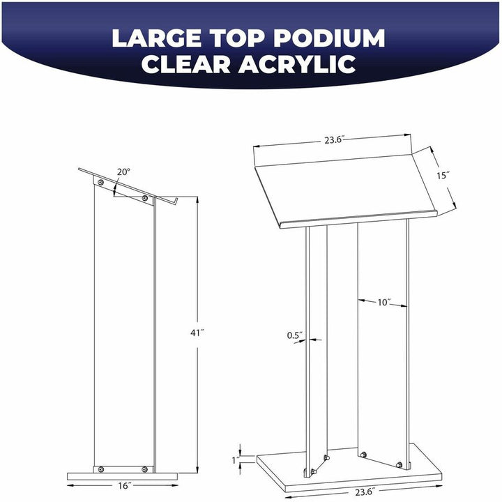 Image of Kantek AP360 Standing Lectern, 2 Legs, 41" H x 23.60" W x 16" Depth, Speaker, Presentation, Assembly Required, Clear, Acrylic, 1 Each