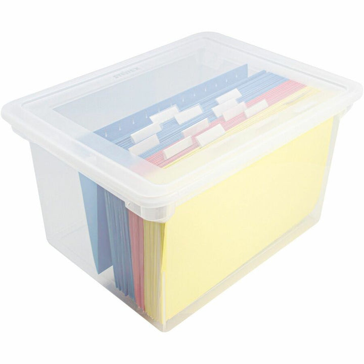 Image of Storex File Tote,w/Clear Lid,Letter/Legal,14"x18-1/3"x10-1/2",Clear