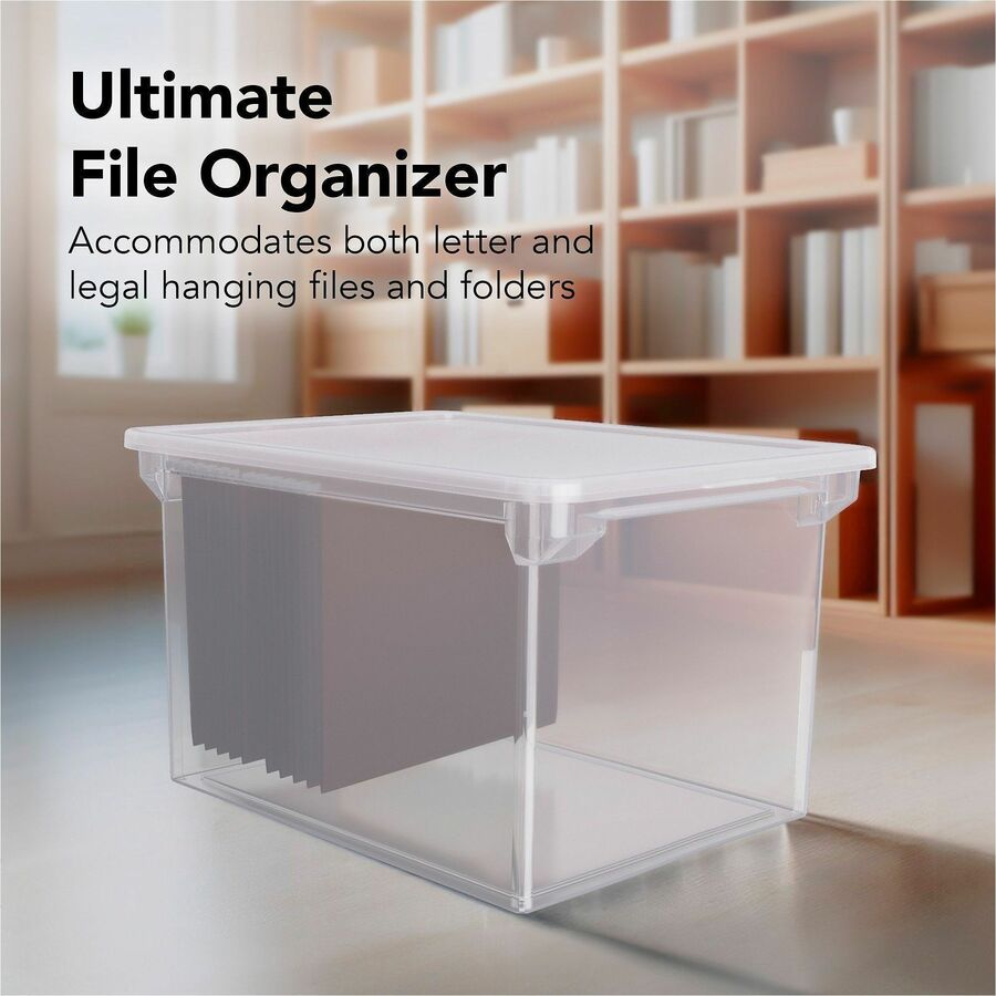 Image of Storex File Tote,w/Clear Lid,Letter/Legal,14"x18-1/3"x10-1/2",Clear