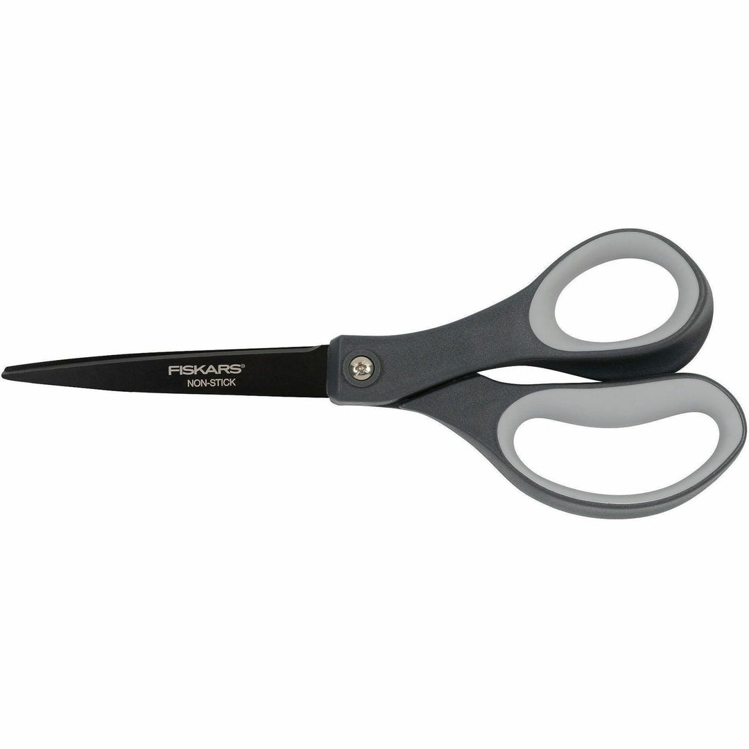 Image of Fiskars 1073590 Non-stick Titanium Softgrip Scissors, 3.70" Blade Length, 8" Overall Length, Stainless Steel, Straight Tip, Gray, 1 Each