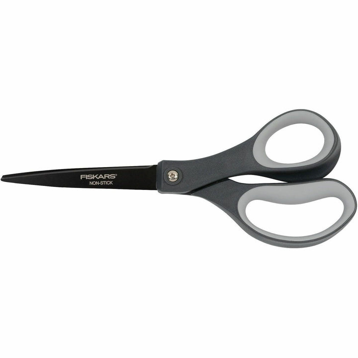 Image of Fiskars 1073590 Non-stick Titanium Softgrip Scissors, 3.70" Blade Length, 8" Overall Length, Stainless Steel, Straight Tip, Gray, 1 Each