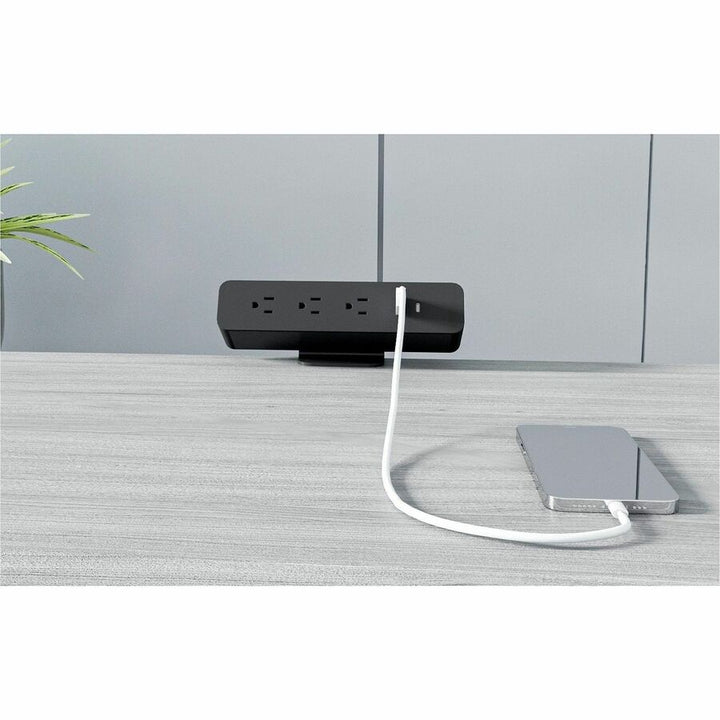 Image of Lorell Power Module,w/2 AC,1 USB-A,1 USB-C,8.66"x2.16"x1.89", BK