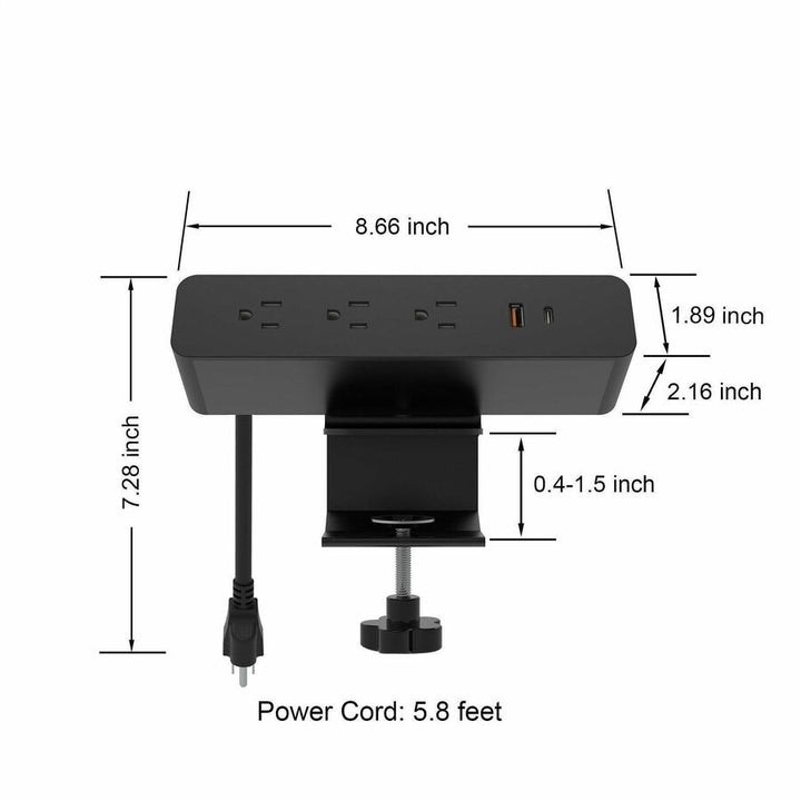 Image of Lorell Power Module,w/2 AC,1 USB-A,1 USB-C,8.66"x2.16"x1.89", BK