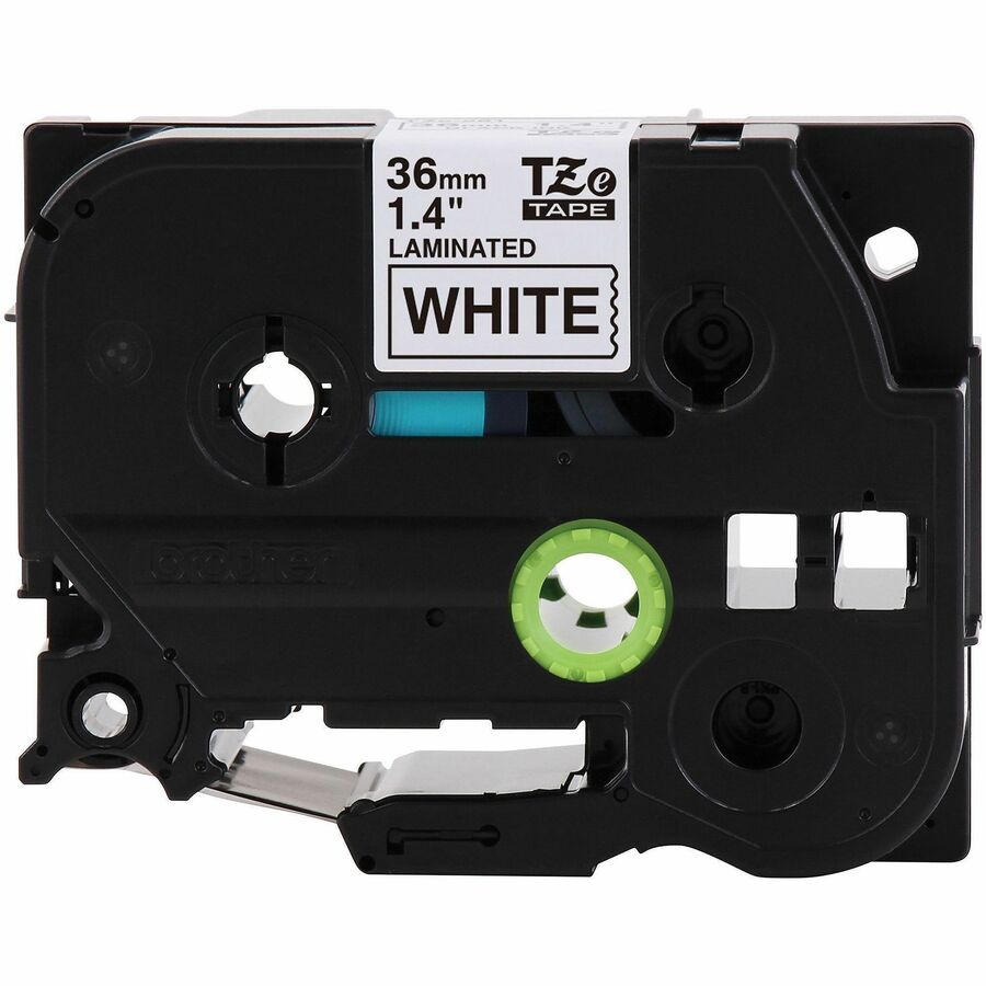 Image of P-touch TZE261G Genuine TZe261 BK on WHT Label Tape, Laminated, 36mmX8m, 1 27/64" Width, White, Laminated, Water Resistant, 1 Each