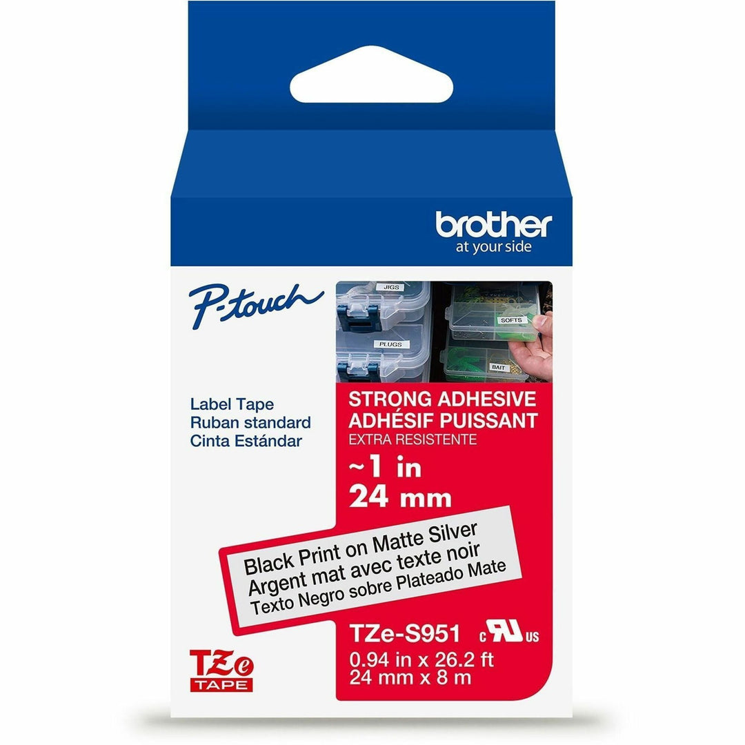 Image of Brother TZES951G P-touch Tze Label Tape, x 15/16" Width, Matte Silver, Polyethylene Terephthalate (PET), Water Resistant, Laminated, 1 Each