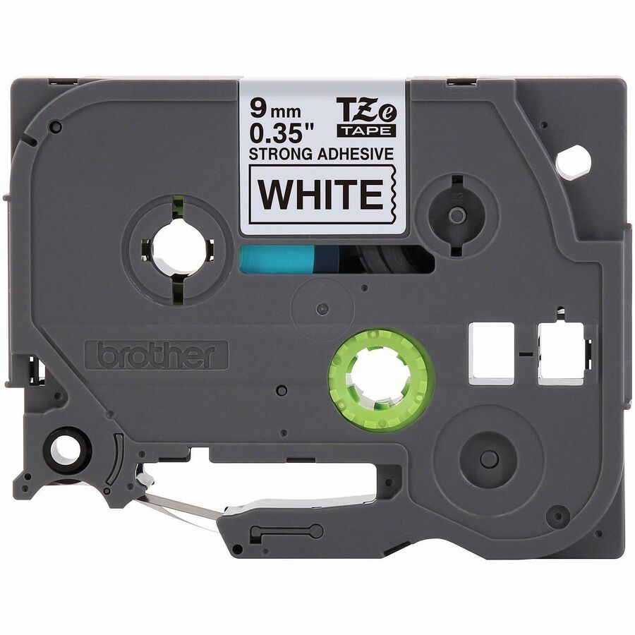 Image of P-touch TZES221G Genuine TZeS221 BK on WHT Label Tape, Strong Adhesive Lam., 9mmX8m, 23/64" Width, White, Laminated, Water Resistant, 1 Each