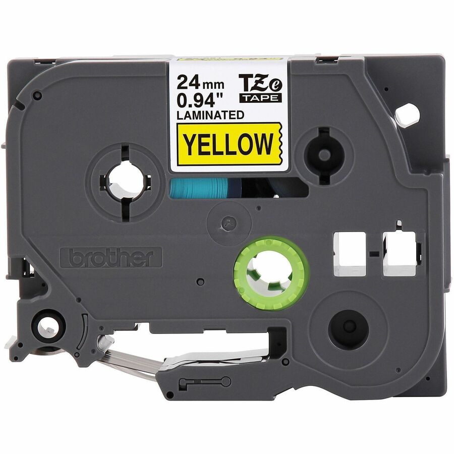 Image of P-touch TZE651G Genuine TZe651 BK on YL Label Tape, Laminated, 24mmX8m, 15/16" Width, Black On Yellow, Laminated, Water Resistant, 1 Each