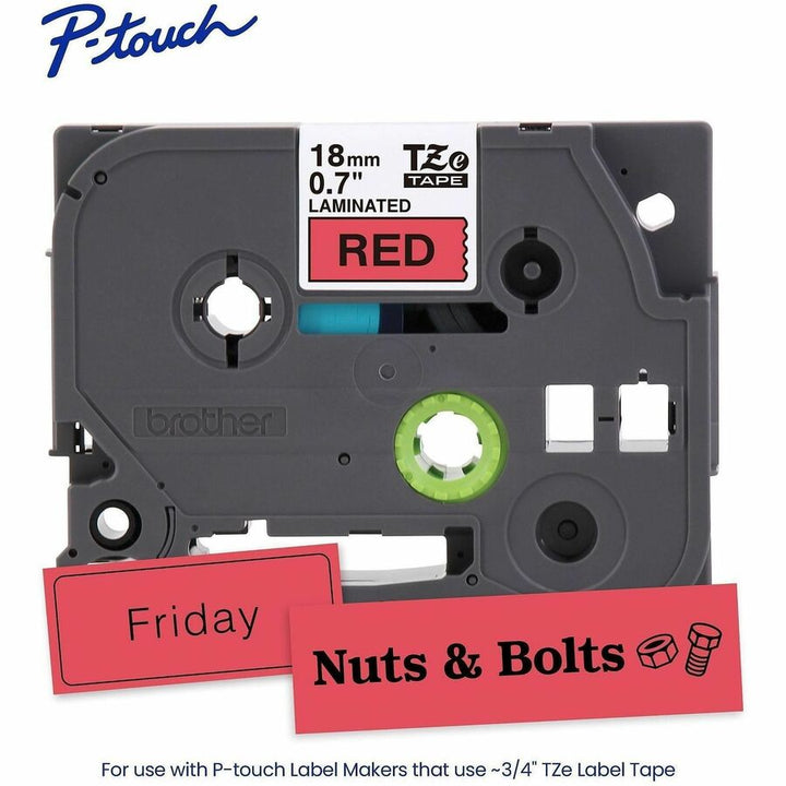 Image of Brother TZE441G Genuine P-touch TZe441 BK on RD Label Tape, Laminated, 18mmX8m, 45/64" Width, Red, Laminated, Water Resistant, 1 Each