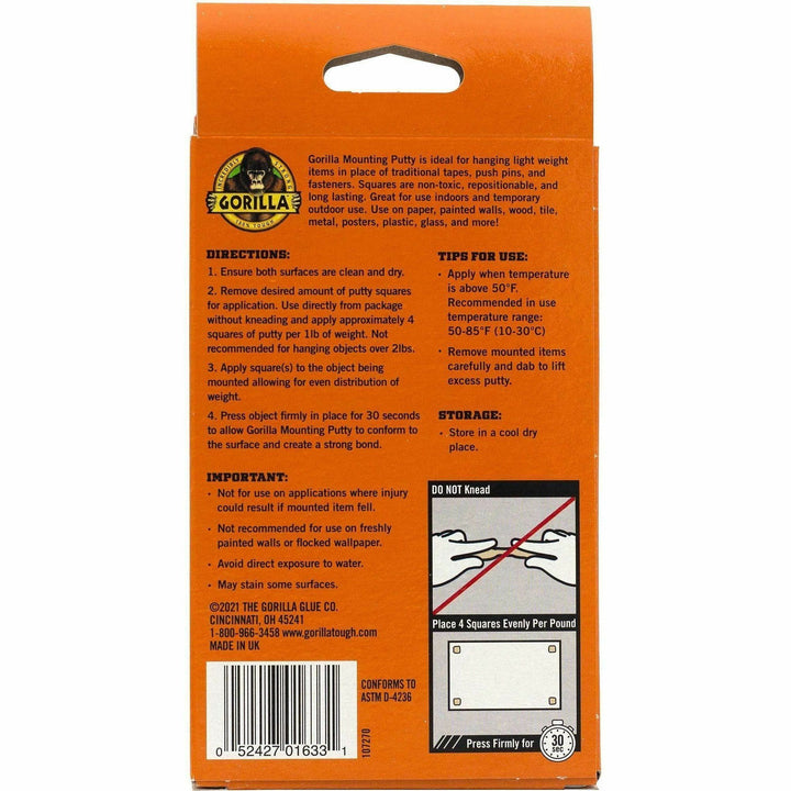 Image of Gorilla 109100 Mounting Putty, Beige, For Indoor, Outdoor, Mounting, Paper, Wall, Wood, Tile, Metal, Glass, 168/Pack, 1 Each