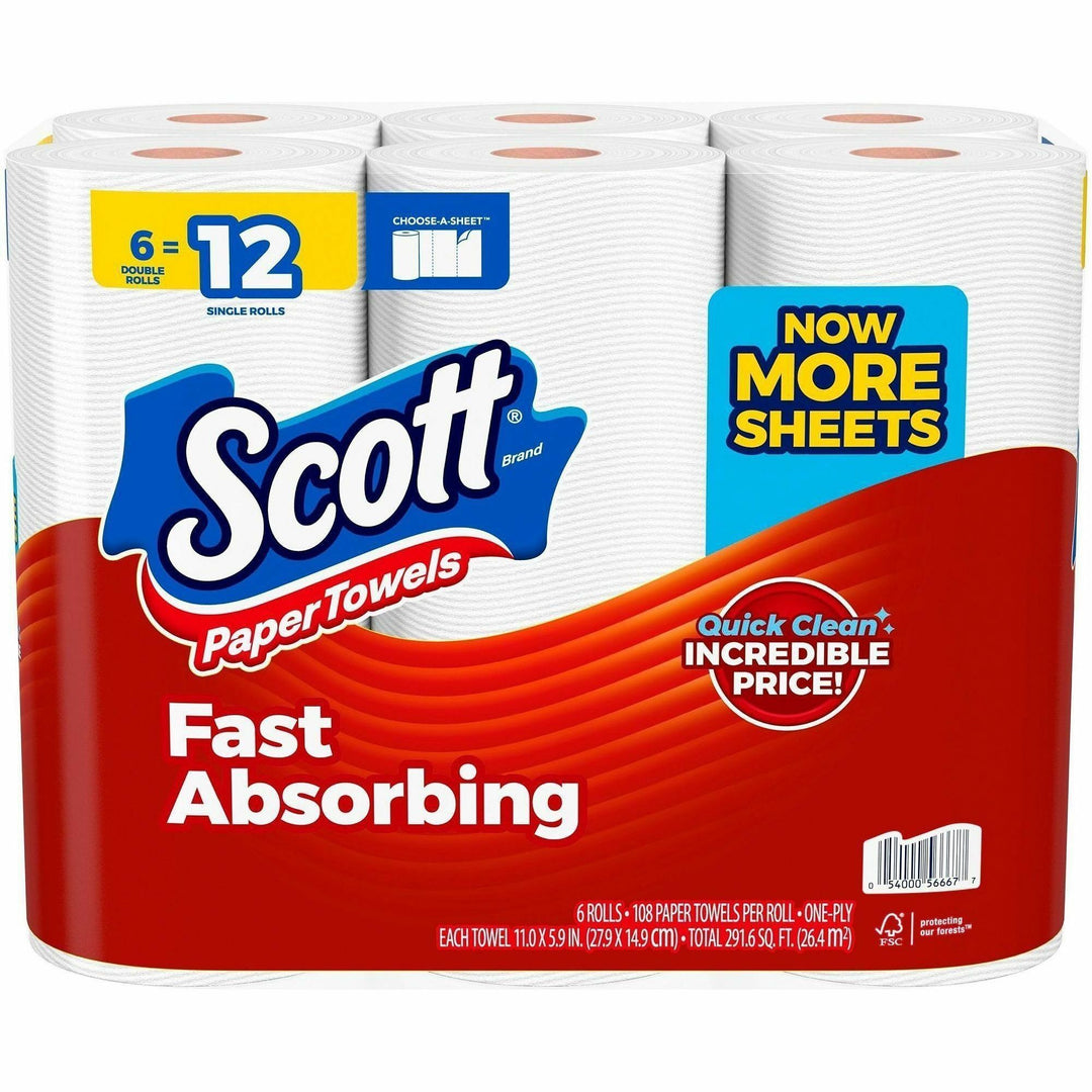 Image of Scott 56668 Choose-A-Sheet Paper Towels, White, Fiber Paper, 6 / Pack
