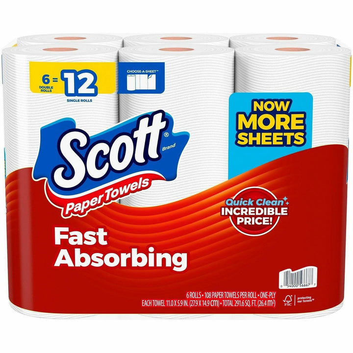Image of Scott 56668 Choose-A-Sheet Paper Towels, White, Fiber Paper, 6 / Pack