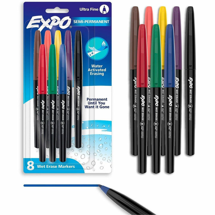 Image of EXPO® Vis-a-Vis Wet Erase Marker, Fine Bullet Tip, Assorted Colors, 8/Pack