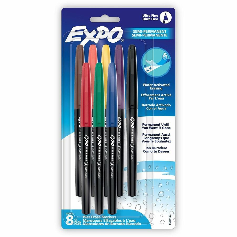 Image of EXPO® Vis-a-Vis Wet Erase Marker, Fine Bullet Tip, Assorted Colors, 8/Pack