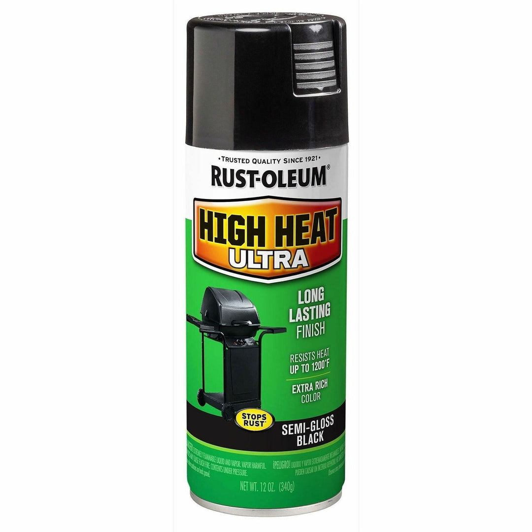 Image of Rust-Oleum High Heat Ultra 241169 High-Heat Spray Paint, Semi-gloss, Black, 12 oz, 1 Each