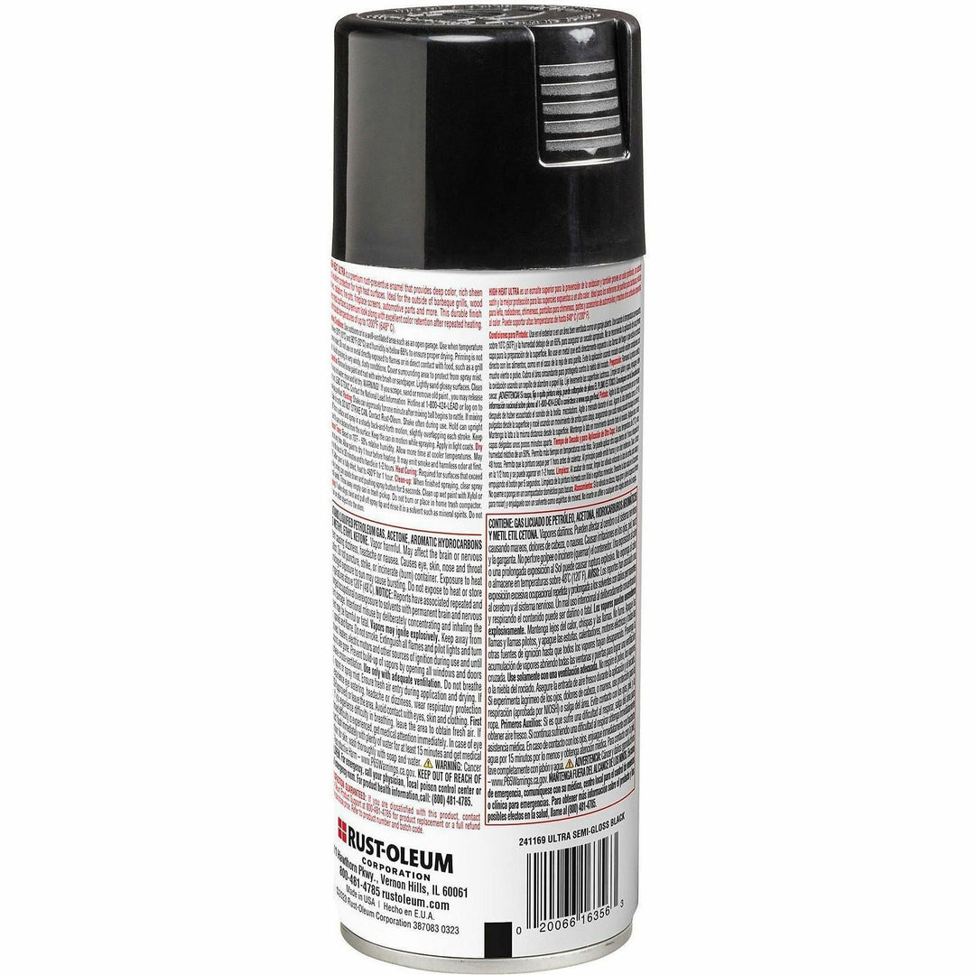 Image of Rust-Oleum High Heat Ultra 241169 High-Heat Spray Paint, Semi-gloss, Black, 12 oz, 1 Each