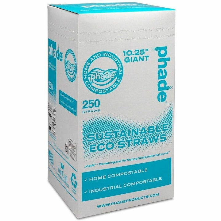 Image of Phade 511179 Compostable Straws, 10.3" H x, Polyhydroxyalkanoate (PHA), Caribbean Blue, 250 / Box