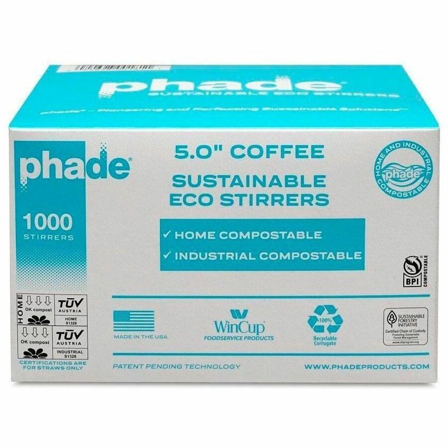 Image of Phade 511181 5" Eco-Stirrers, 5" H x, Polyhydroxyalkanoate (PHA), Caribbean Blue, 1000 / Box