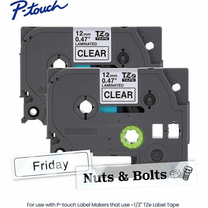 Image of Brother TZE1312PKG Genuine P-touch TZe1312PK BK on CLR Label Tapes, Laminated, 12mmX8m each