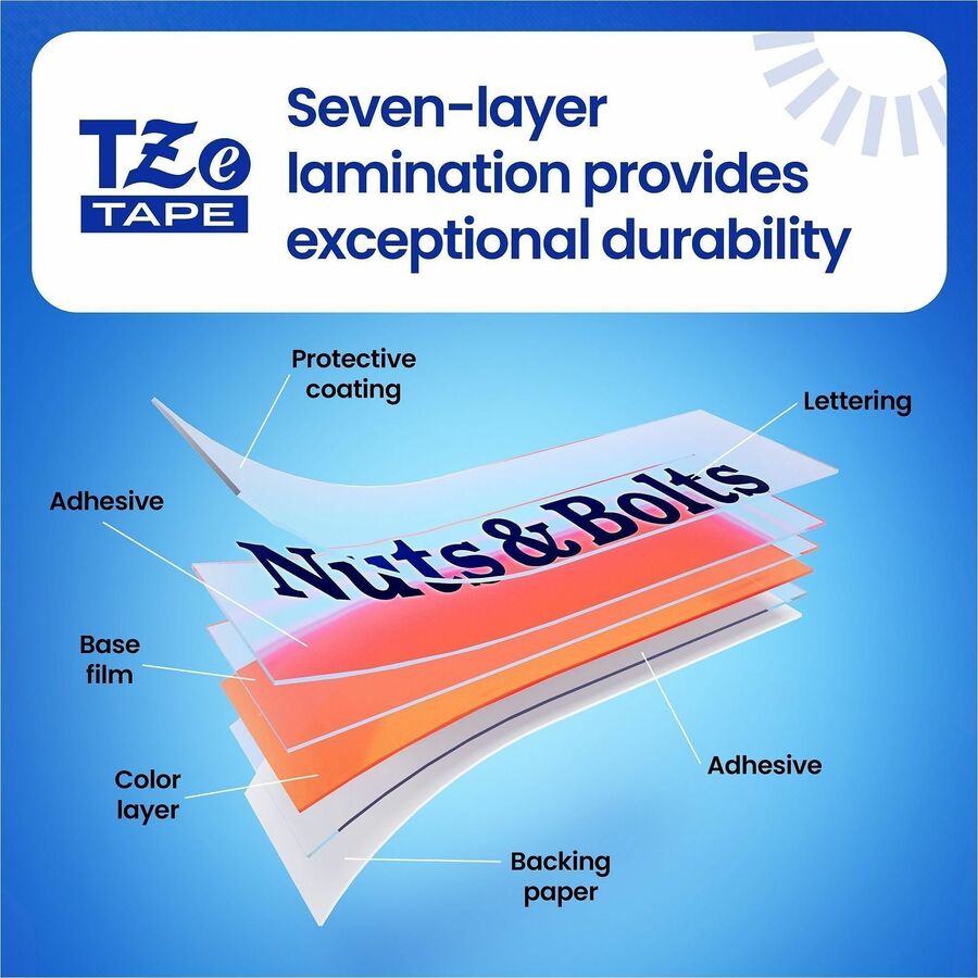 Image of P-touch TZE251G Genuine TZe251 BK on WHT Label Tape, Laminated, 24mmX8m, 15/16" Width, White, Laminated, Water Resistant, 1 Each