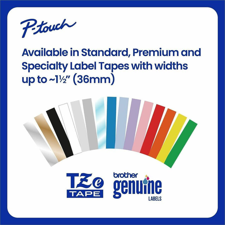 Image of P-touch TZE251G Genuine TZe251 BK on WHT Label Tape, Laminated, 24mmX8m, 15/16" Width, White, Laminated, Water Resistant, 1 Each