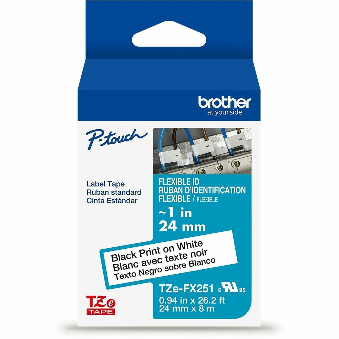 Image of P-touch TZEFX251G Genuine TZeFX251 BK on WHT Label Tape, Flexible ID Laminated, 24mmX8m