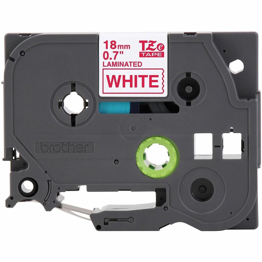 Image of P-touch TZE242G Genuine TZe242 RD on WHT Label Tape, Laminated, 18mmX8m, 45/64" Width, White, Laminated, Water Resistant, 1 Each