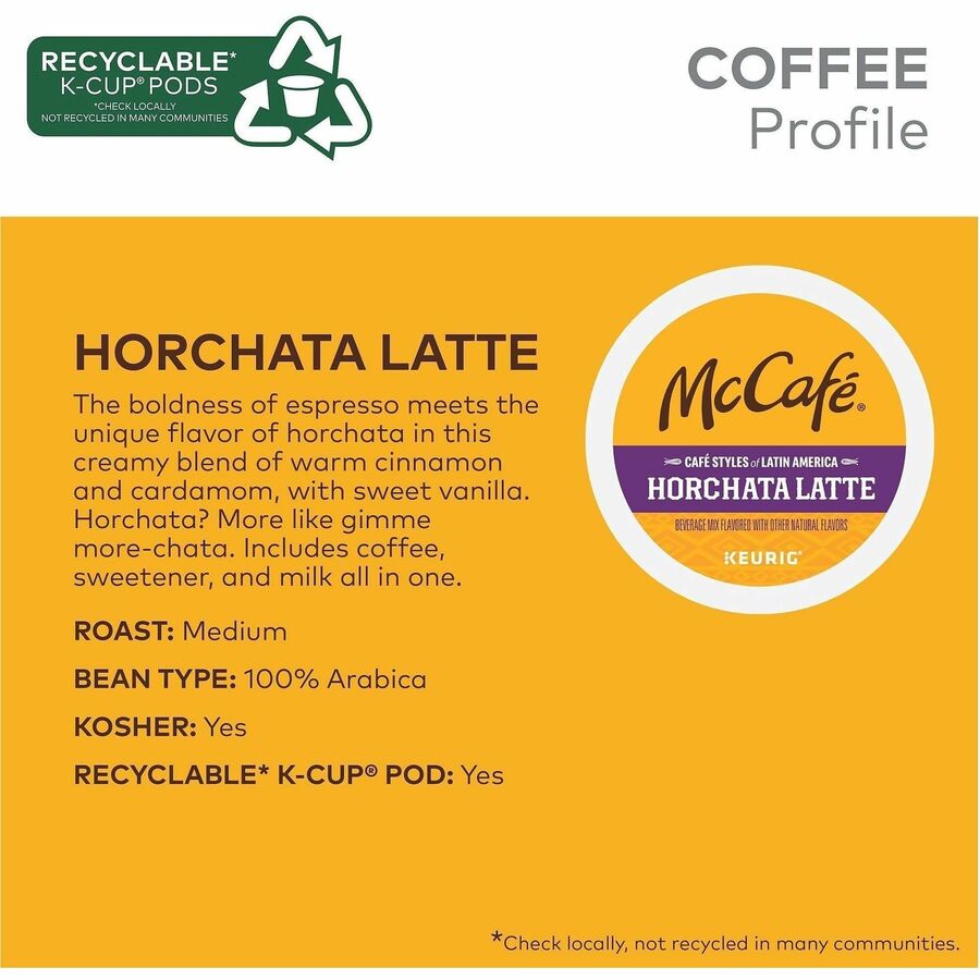 Image of McCafè® 9891CT Horchata Latte, Compatible with Keurig Brewer, Medium, Per Box, 24 K-Cup, K-Cup, Horchata Latte, Kosher, 4 / Carton