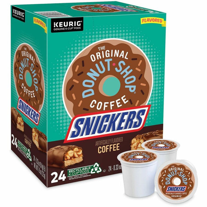 Image of The Original Donut Shop 9608CT Snickers Coffee, Compatible with Keurig Brewer, Mild, Per Box, 24 K-Cup, K-Cup, Snickers, Kosher, 4 / Carton
