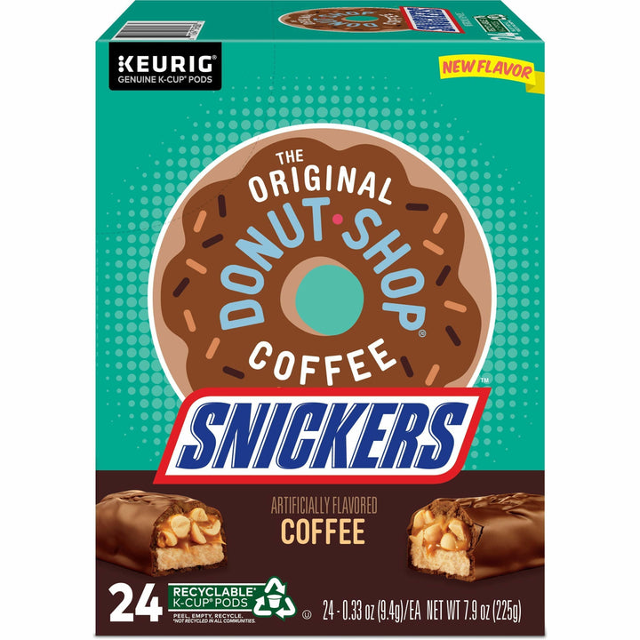 Image of The Original Donut Shop 9608CT Snickers Coffee, Compatible with Keurig Brewer, Mild, Per Box, 24 K-Cup, K-Cup, Snickers, Kosher, 4 / Carton