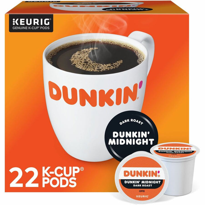 Image of Dunkin'® 0316CT Midnight Coffee, Compatible with Keurig Brewer, Dark, 0.3 oz Per Box, 22 K-Cup, K-Cup, Dunkin' Midnight, Kosher, 4 / Carton