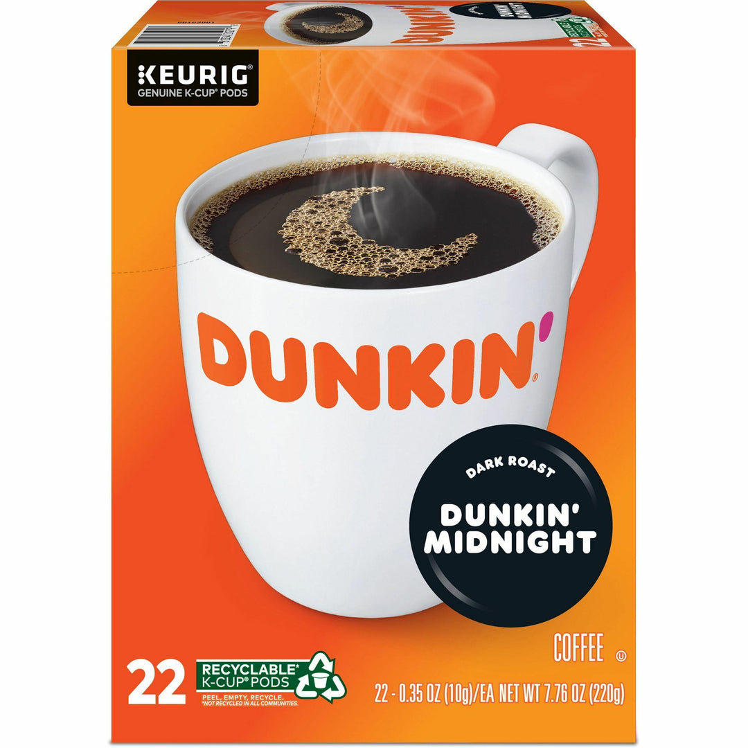 Image of Dunkin'® 0316CT Midnight Coffee, Compatible with Keurig Brewer, Dark, 0.3 oz Per Box, 22 K-Cup, K-Cup, Dunkin' Midnight, Kosher, 4 / Carton