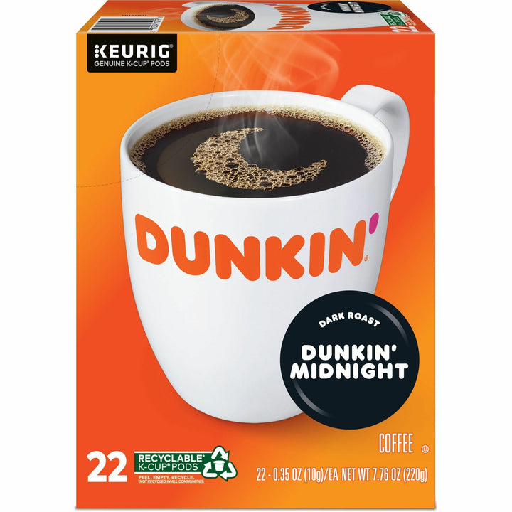 Image of Dunkin'® 0316CT Midnight Coffee, Compatible with Keurig Brewer, Dark, 0.3 oz Per Box, 22 K-Cup, K-Cup, Dunkin' Midnight, Kosher, 4 / Carton