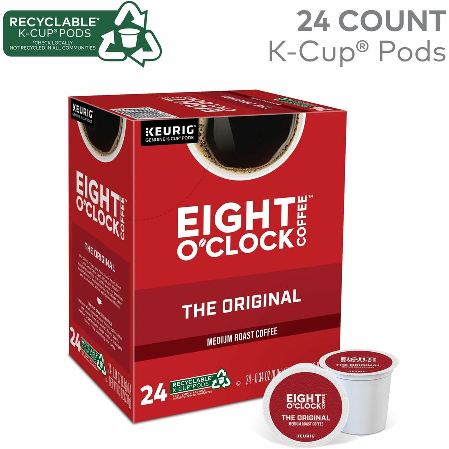 Image of Eight O'Clock 0657CT Original Coffee, Compatible with Keurig Brewer, Medium, Per Box, 24 K-Cup, K-Cup, Ground, Original, Kosher, 4 / Carton