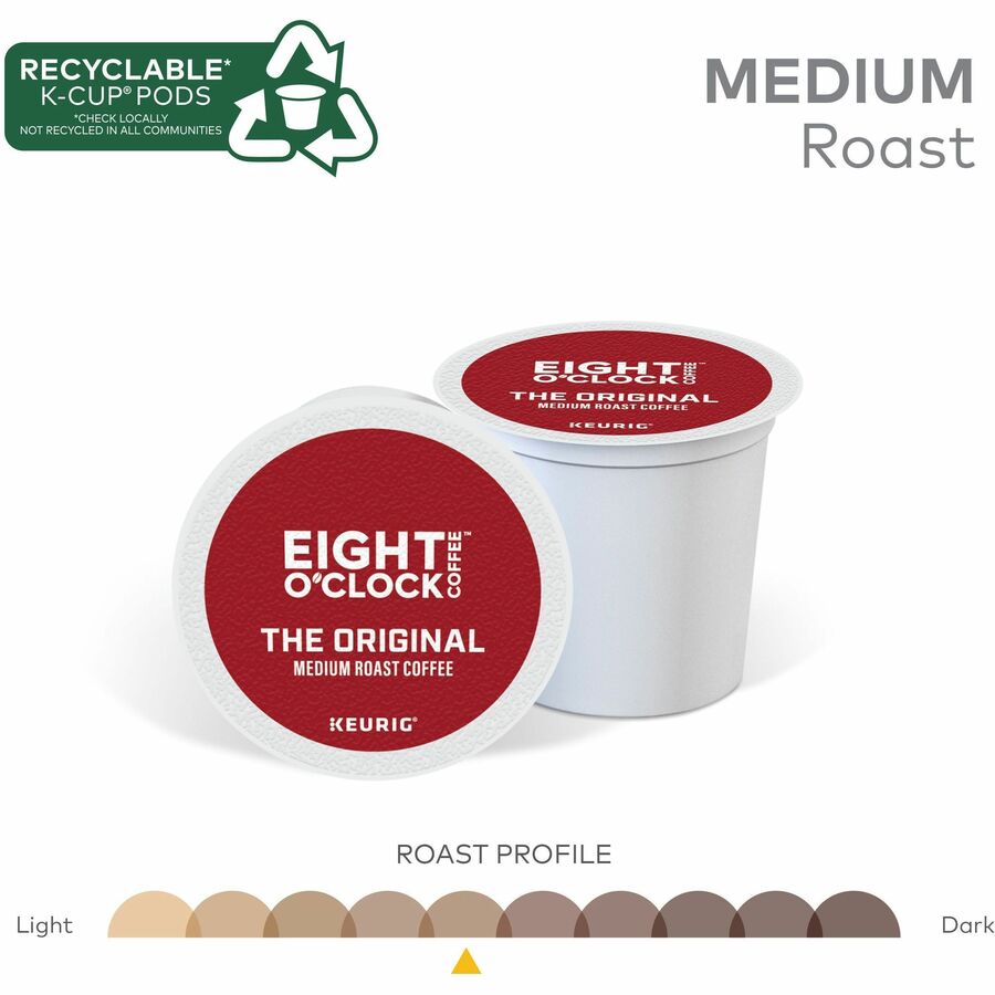 Image of Eight O'Clock 0657CT Original Coffee, Compatible with Keurig Brewer, Medium, Per Box, 24 K-Cup, K-Cup, Ground, Original, Kosher, 4 / Carton