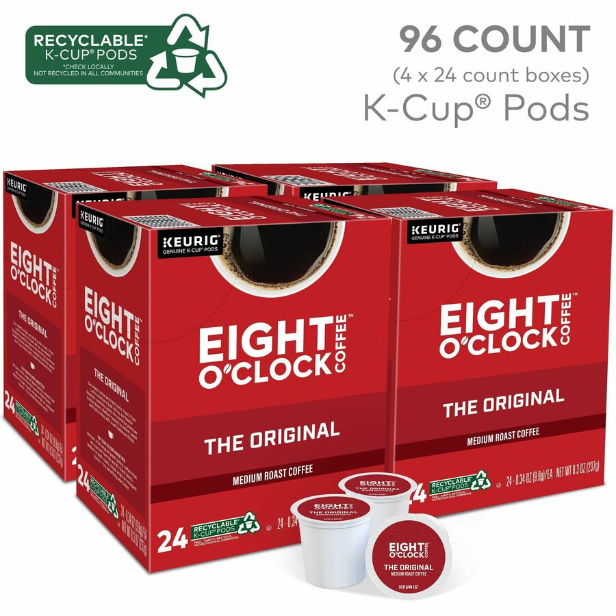 Image of Eight O'Clock 0657CT Original Coffee, Compatible with Keurig Brewer, Medium, Per Box, 24 K-Cup, K-Cup, Ground, Original, Kosher, 4 / Carton