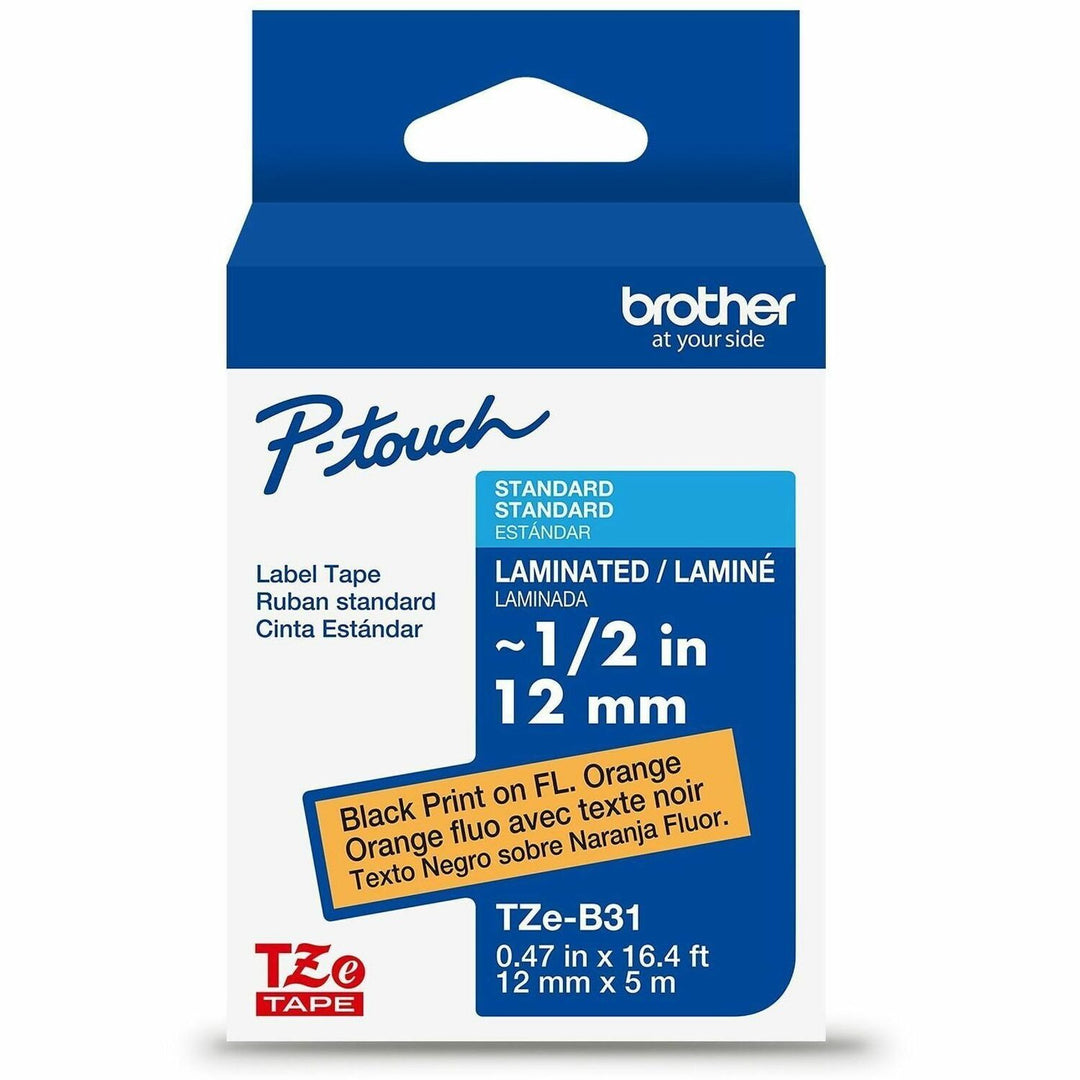 Image of Brother TZEB31CSG P-touch TZe Laminated Label Tape,, DiameterTape, Orange, Laminated, 26.20 ft Roll Length, For Label Maker, 1 Each