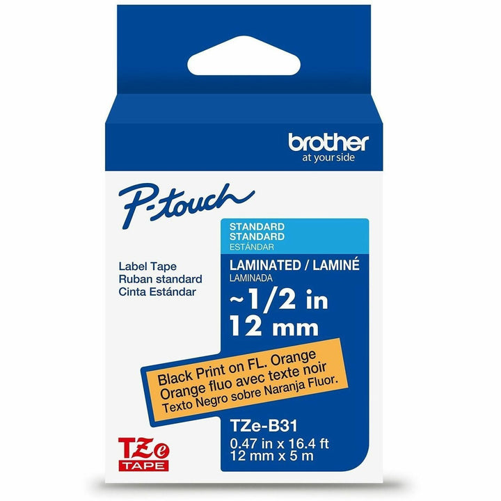 Image of Brother TZEB31CSG P-touch TZe Laminated Label Tape,, DiameterTape, Orange, Laminated, 26.20 ft Roll Length, For Label Maker, 1 Each