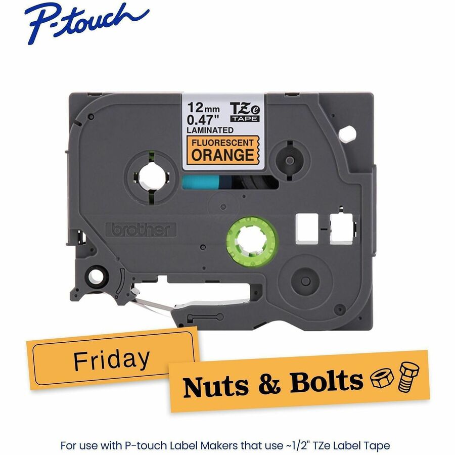 Image of Brother TZEB31CSG P-touch TZe Laminated Label Tape,, DiameterTape, Orange, Laminated, 26.20 ft Roll Length, For Label Maker, 1 Each