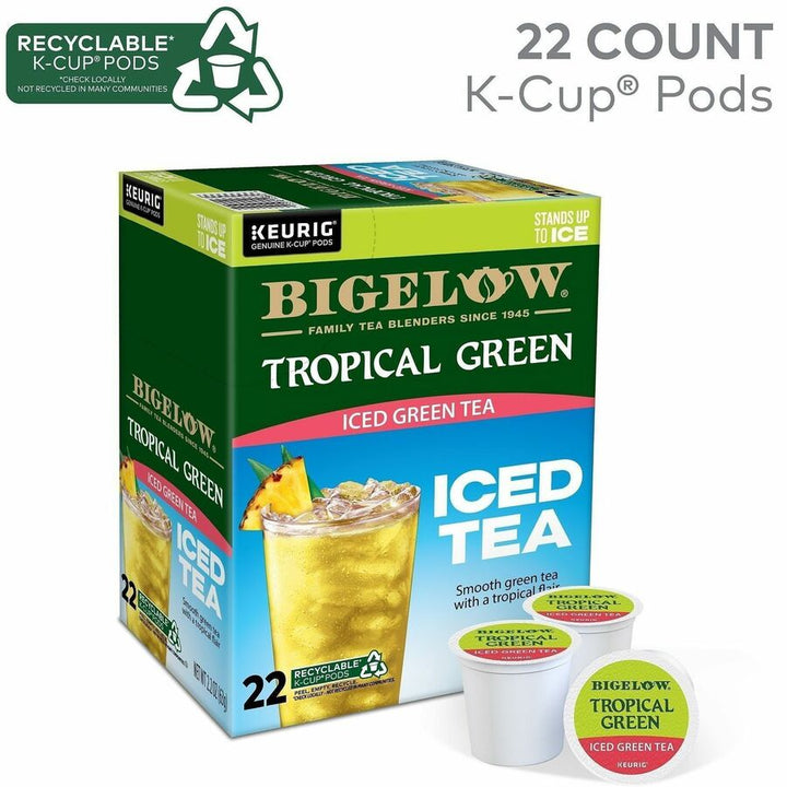 Image of Bigelow® 2870CT Tropical Iced Green Tea, Compatible with Keurig K-Cup Brewer, Caffeinated, Kosher, 22/Box, 4 / Carton